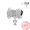copper Sparkling Pink Heart Charm Pendant Bead Charms Compatible With Authentic Bracelets for Women Valentine Day Jewellery Gifts