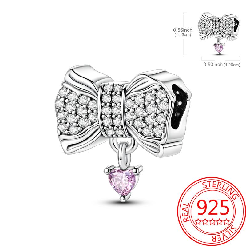copper Sparkling Pink Heart Charm Pendant Bead Charms Compatible With Authentic Bracelets for Women Valentine Day Jewellery Gifts