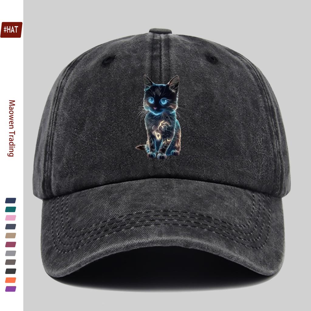 pc Unisex Luminous Cat Print Pattern Baseball Cap Cute Pet Cat Print Is an Ideal Decorative Hat for Travel And ValentineS Day