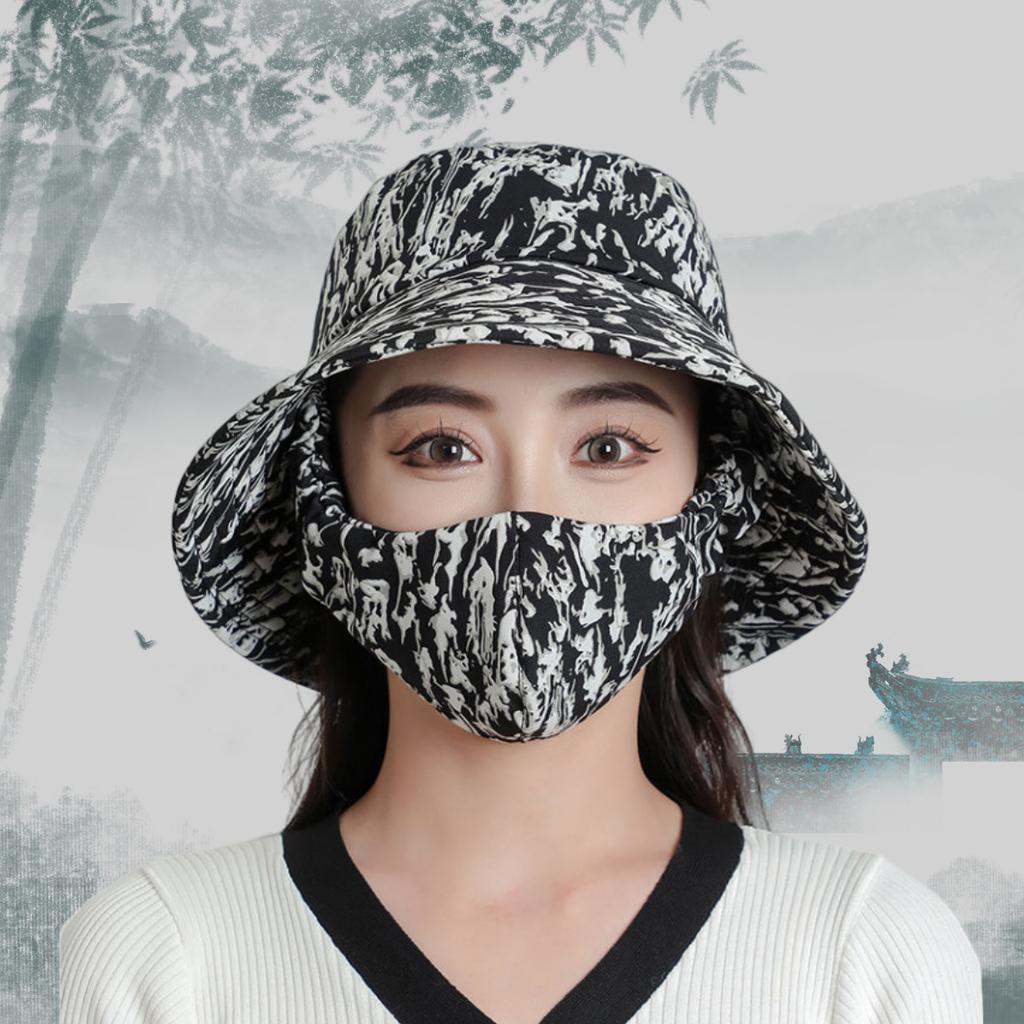 Summer Sun Hat Bucket Hat Mask Integrated Hat Summer UV Protection Sun Hat Outdoor Sun Protection Face Hat