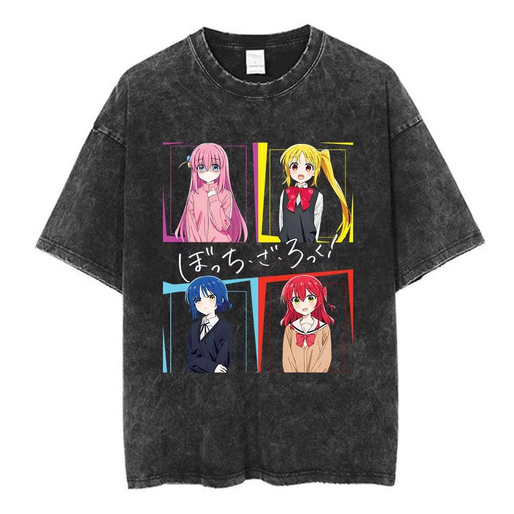 Vintage Washed Loose Hip Hop Streetwear T-Shirt for Men & Women, Anime Bocchi The Rock Hitori Gotoh Graphic Print
