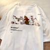 T-Shirt Damen Fresh Couple Y2k Harajuku Cartoon Niedlicher Katzen-Print O-Ausschnitt Kurzärmlig Übergroße Oberteile Ästhetische Kleidung Damen