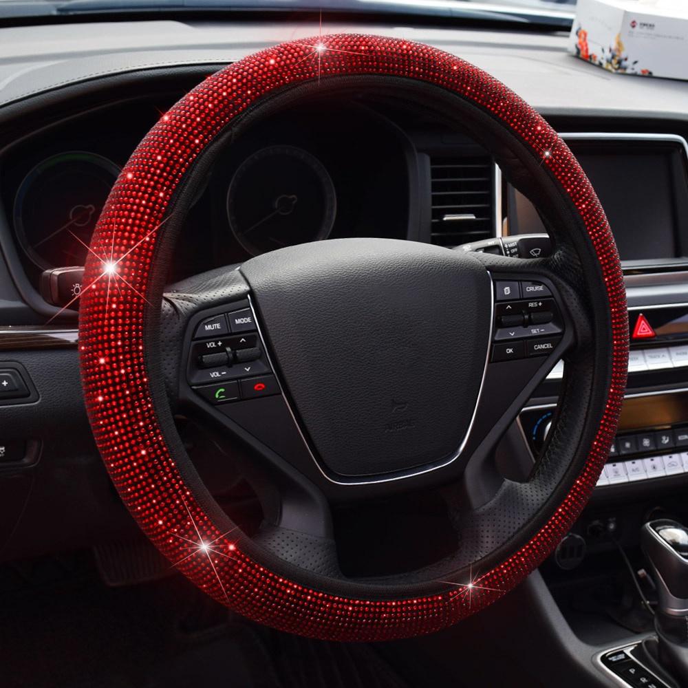 38cm Bling Rhinestones Κάλυμμα Τιμονιού για Γυναικεία Κορίτσι με Κρυστάλλινο Διαμάντι Sparkling Car SUV Αναπνεύσιμα αντιολισθητικά Universal καλύμματα τιμονιού