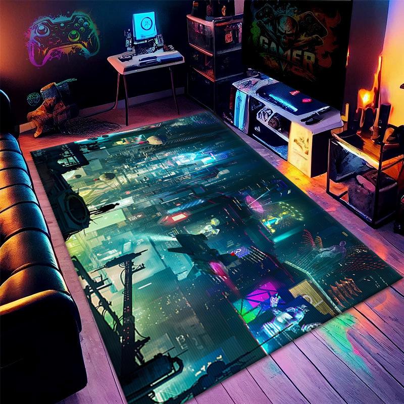 Gaming Area Rug 3D Blacklight Sci-fi Style Carpet Future Technology Themed Printed Home Decor Mats for Dining Living Room Sofa