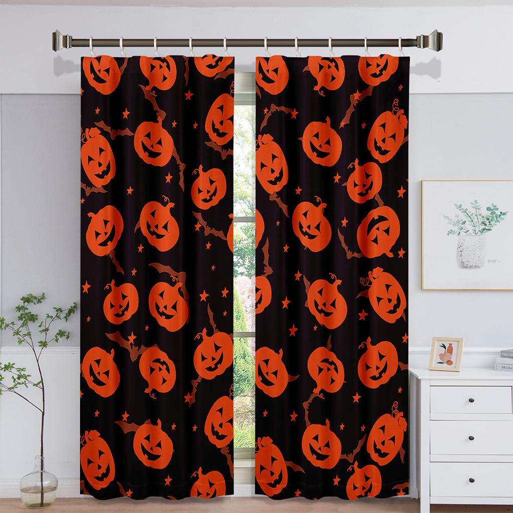 Happy Halloween Animated Ghost Pumpkin Witch Window Panel Curtain Designed for Children Living Room Bedroom Bathroom Kicthen Door Cupboard Hooks