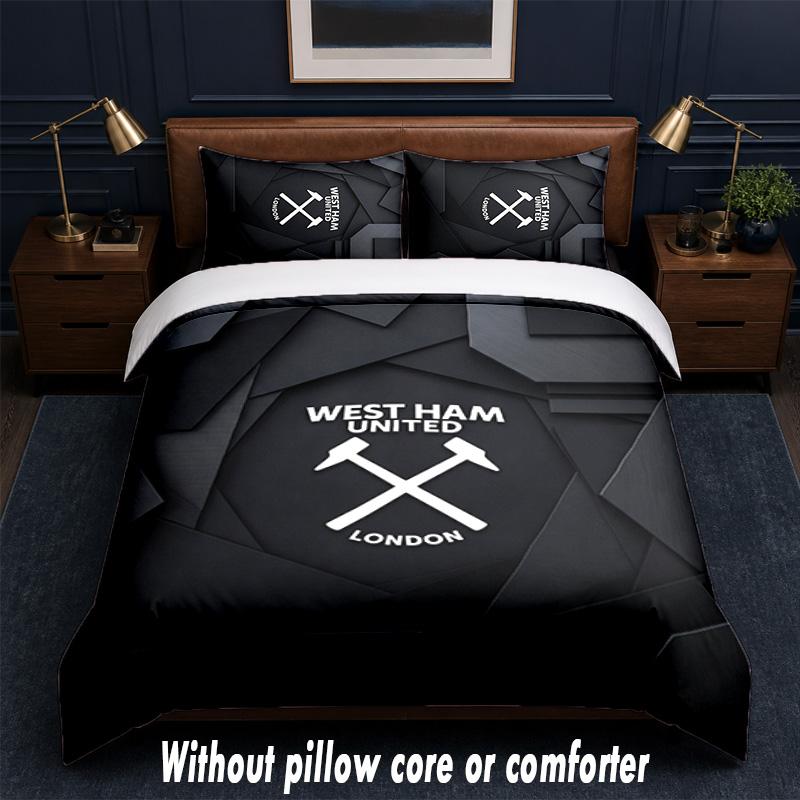 West Ham United Football Design Bed Bedding Set 1 Duvet Cover + 2 Pillowcases Soft Breathable Household Bed Linens