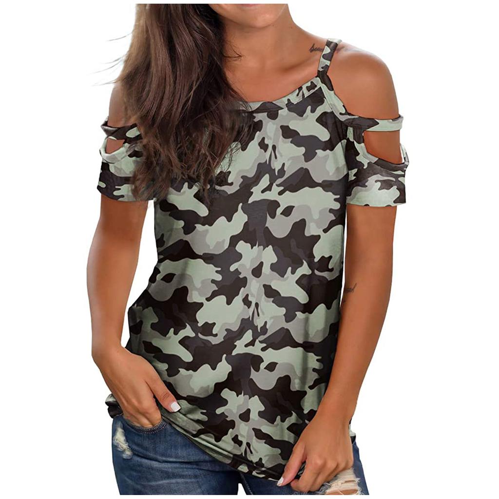 Damen Hohlausschnitt Solider Druck Lässig Kurzarm T-Shirt Oberteile Bluse