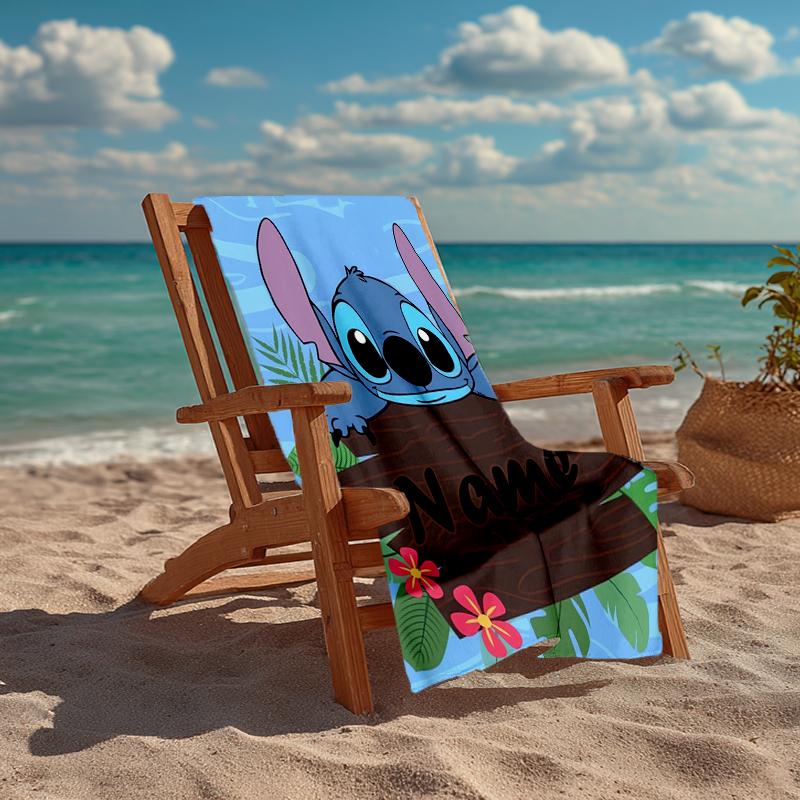 Custom Name Ultra-Soft Beach Towel with Stitch Theme,Ideal for Pool - Camping, Diving - Perfect Travel Essential, Vibrant Beach Towel.