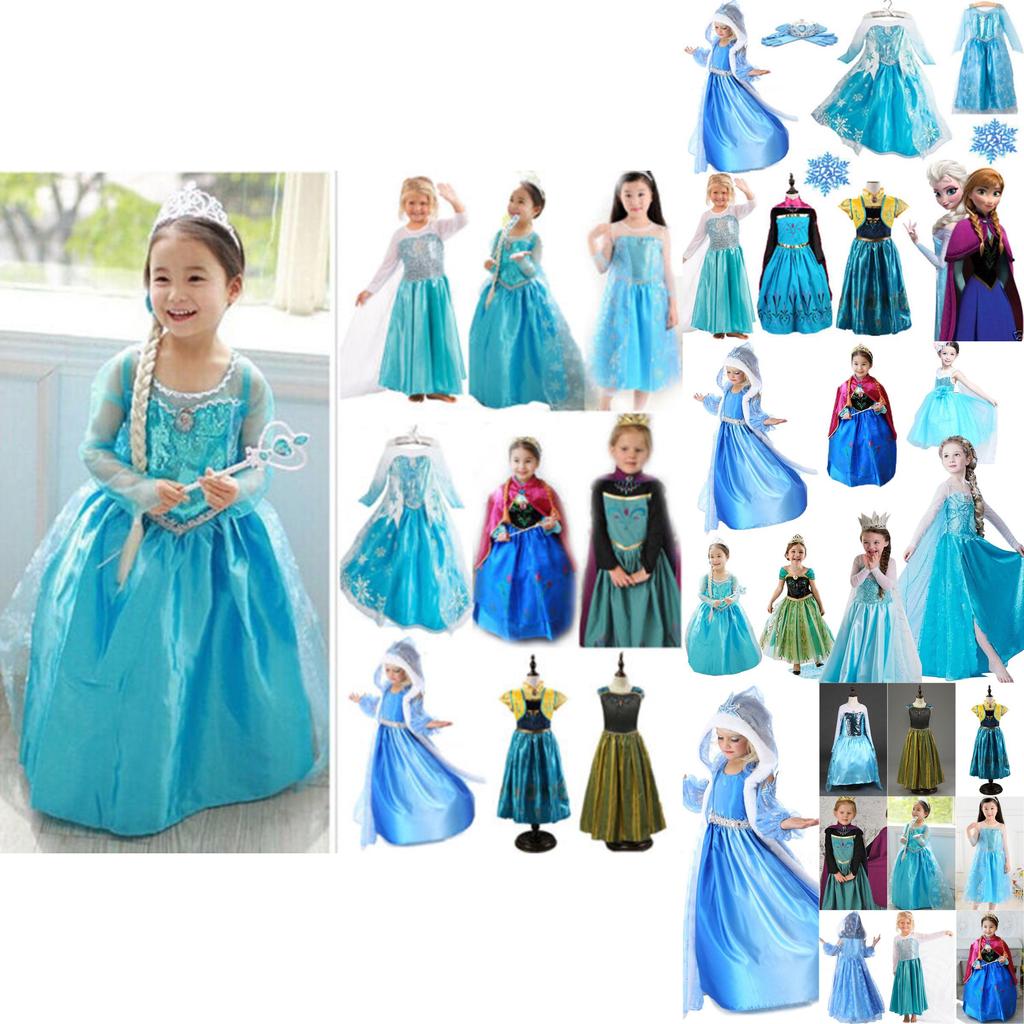 Girls Elsa Kids Fancy Dress Costume Princess Anna Party Dresses Cosplay Outfits