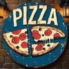 Vintage Pizza Slice Metal Sign Round Wall Art with Rustic Blue Pizza Design Perfect for Home Bar Office Pizza Lovers Gift