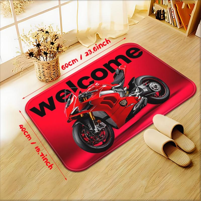 VIKAMA Welcome Red Sport Bike Doormat Super Racing Motorcycle Letter Print Non Slip Absorbent Floor Mat Biker Man Cave Garage