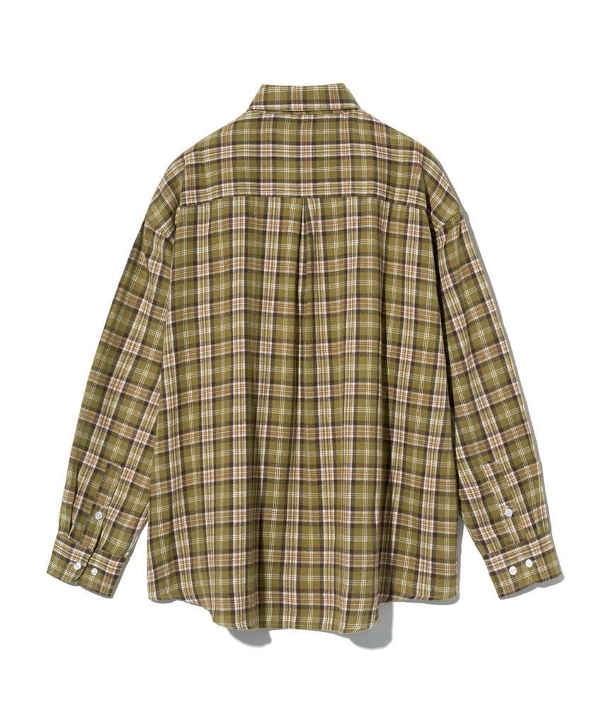STANDARDERROR 87-Stan089 Classic Vintage Oversized Pocket Long Sleeve Check Shirt Olive