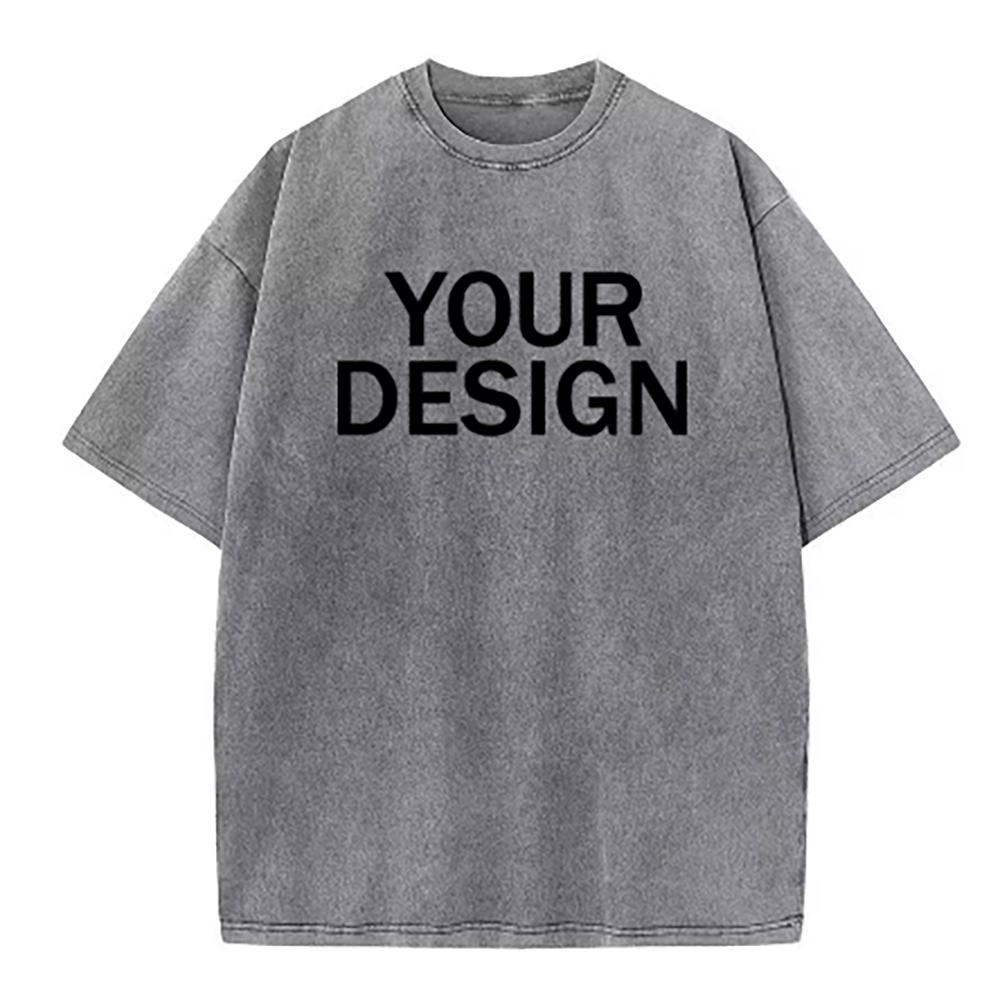 DIY 0101 Cotton Wash T-Shirt Vintage Custom Print Pattern Oversized Short Sleeve T-Shirt Rapper Streetwear Men's T-Shirt