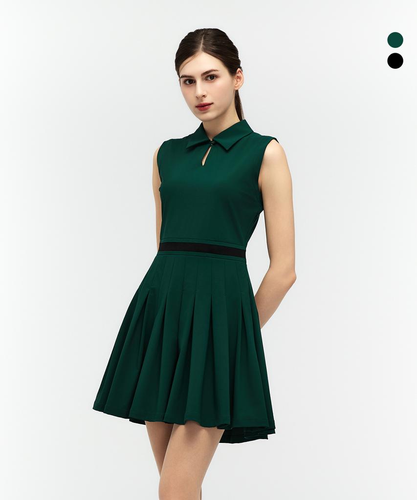 Duvic Women'S Flare Banded Y-Collar Sleeveless Dress Df2Wwo531