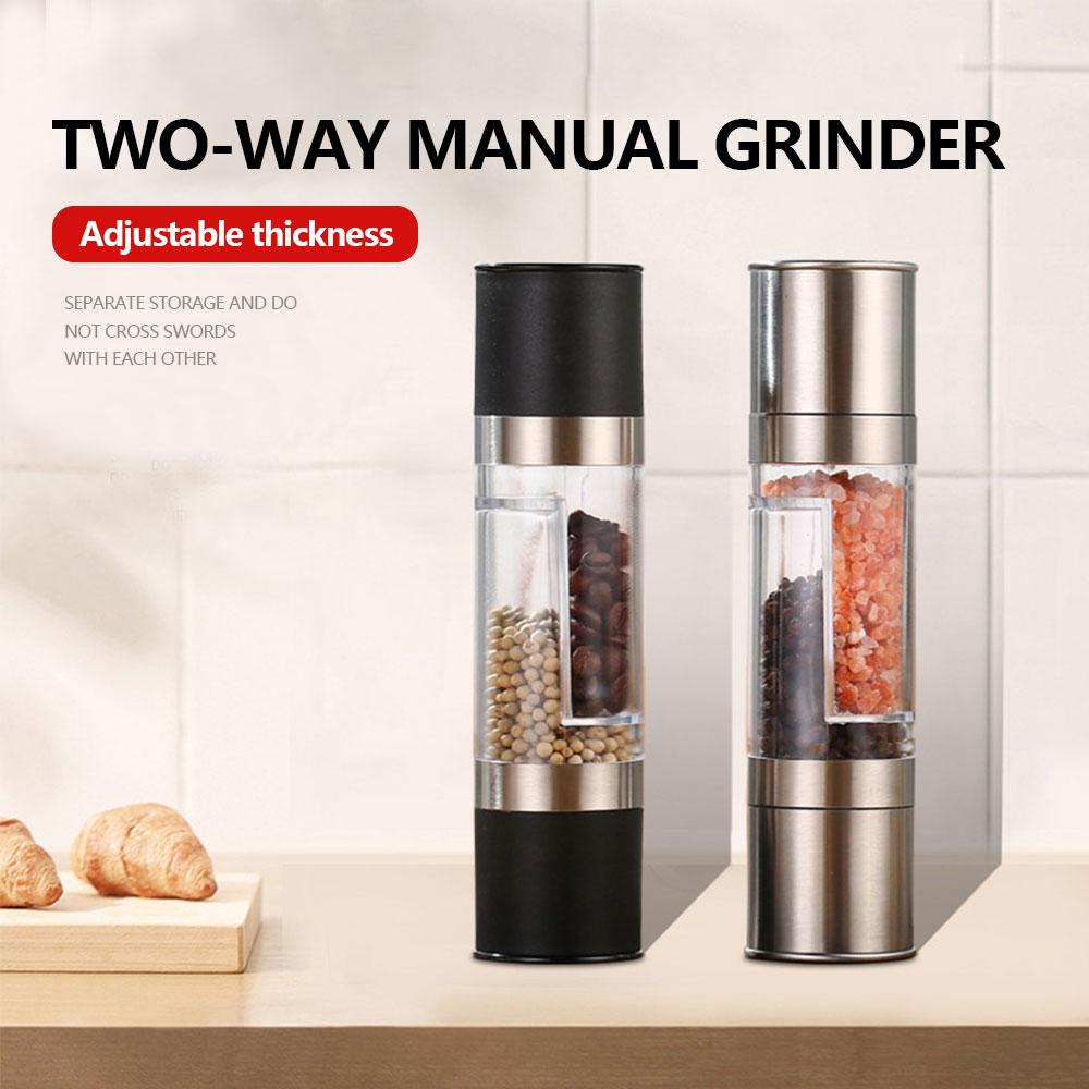 2 In 1 Pepper Mill Manual Food Grade Stainless Steel Salt Pepper Grinder Set With Adjustable Ceramic Grinding Spice Grinder Kitchen Spaces Tool
