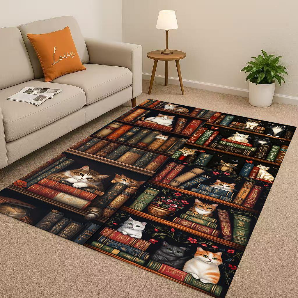 HD Magic Book Library Bookshelf Living Room Non-Slip Area Rug Soft Carpet for Bedroom Sofa , Easy Clean Home Doormat Playmat