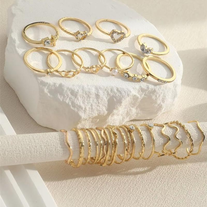Fashion Geometric Knuckle Rings Set For Women Vintage Crystal Heart Gold Color Rings Girls Party Jewelry Accessories Gifts 2026