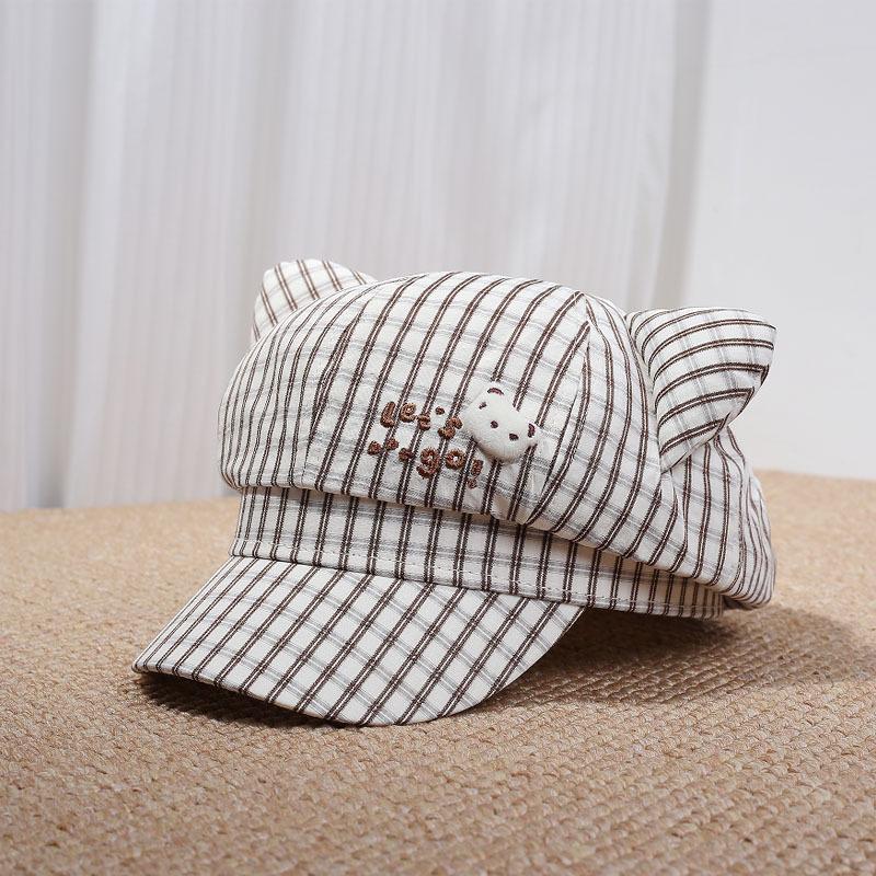Niche Design Cute Cartoon Cat Ears Plaid Beret Female Spring and Summer Fresh and Versatile Face Small Octagonal Hat Tide
