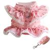 Puppy Dog Harness and Leash Set Pink Lace Floral Dog Vest Harness for Small Dog Cute Soft Mesh Escape Proof Pet Cat Vest Harness