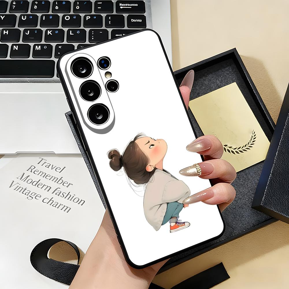 Coque de téléphone Mignonne Petite Fille Enragée Pour Samsung S26 S25 S24 FE S23 S22 S21 Plus S20 Ultra Note20Ultra Coque Souple Noire