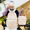Schleifendruck 3-teilige Grundschultaschen für Mädchen, Rucksäcke mit großem Fassungsvermögen für Mittelschüler, Federmäppchen, Umhängetasche, Schülerrucksack für den Unterricht
