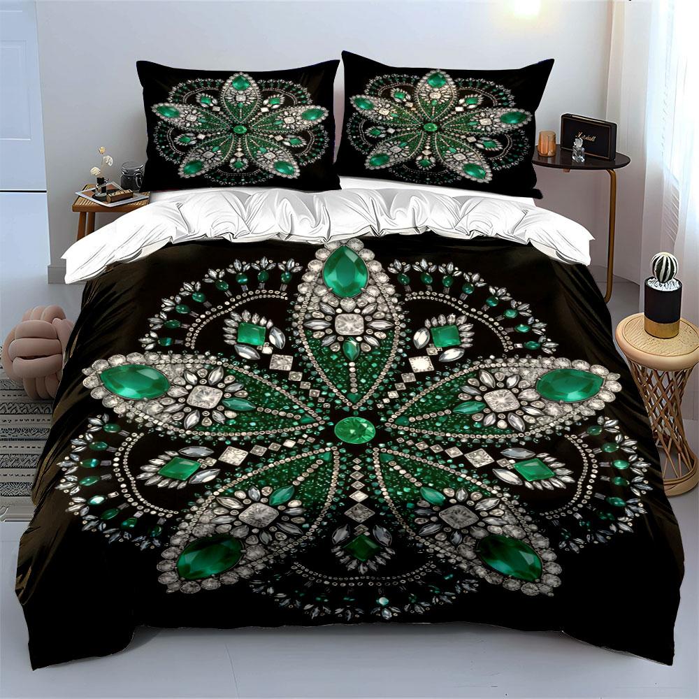Luxury Emerald Jewelry Set - Wedding Soft Comfortable Duvet Cover Bedding Set Included 1*Duvet Cover & 2*Pillowcases, Gift