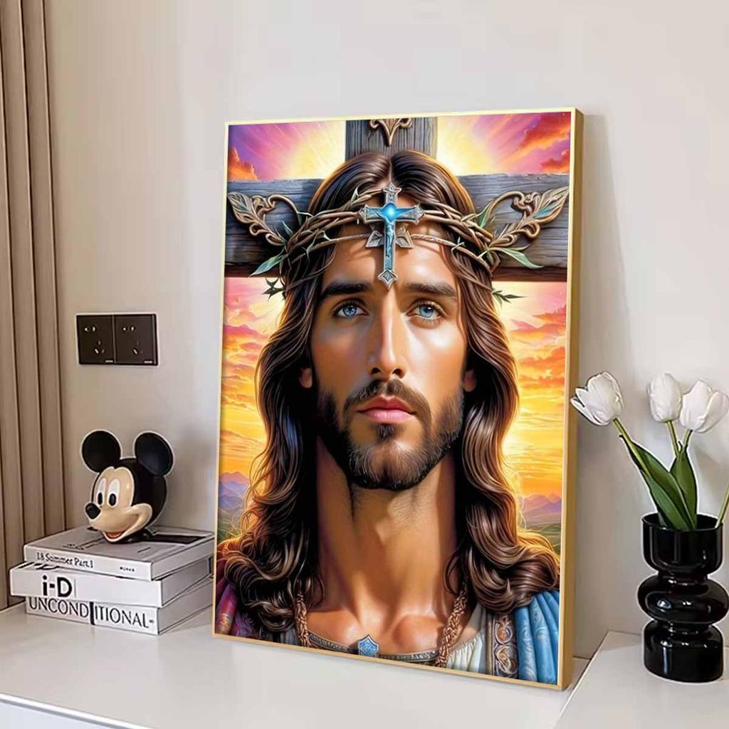 Ensemble de Pièces Peinture Artistique Croix de Jésus, Point de Croix Diamond Painting DIY Artisanat d'Art 5D Décoration Murale pour la Maison