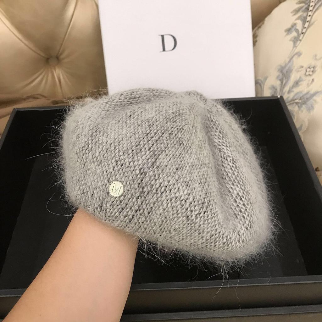 Angora Rabbit Fur Winter Women Knitted Beret Fashion Letter M Wool Berets Lady Warm Waking Bonnet Beanie Girl'S Painter Hat