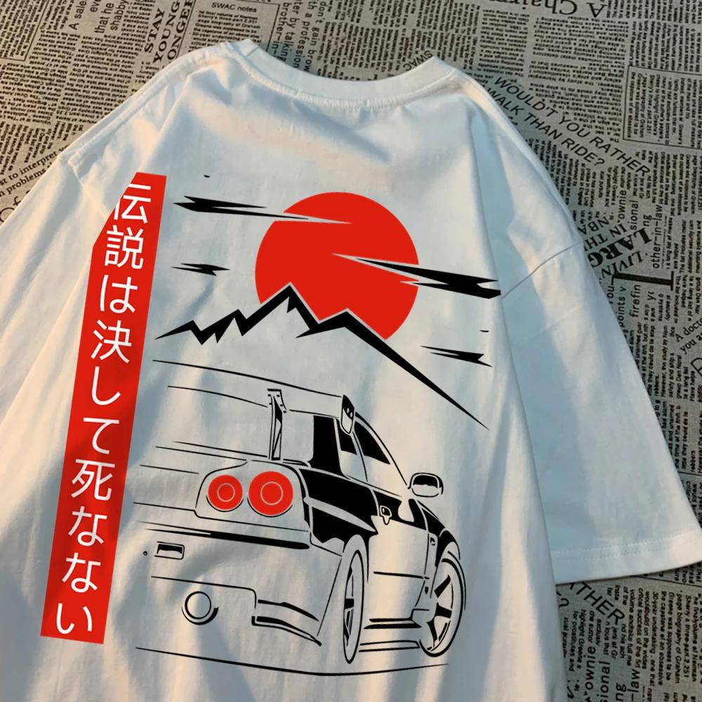 Japanese Style Car Funny Original Design Man T-Shirts Cotton Clothing Loose Breathable Short Sleeve Summer Oversized Tshirt