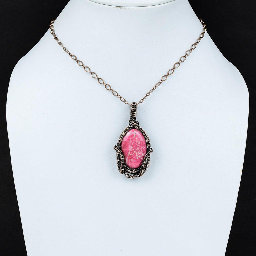 Thulite Gemstone Pendant Copper Wire Wrapped Pendant Antique Pendant Thulite Jewelry Handmade Pendant Copper Wire Wrap Jewelry Gift For Mom