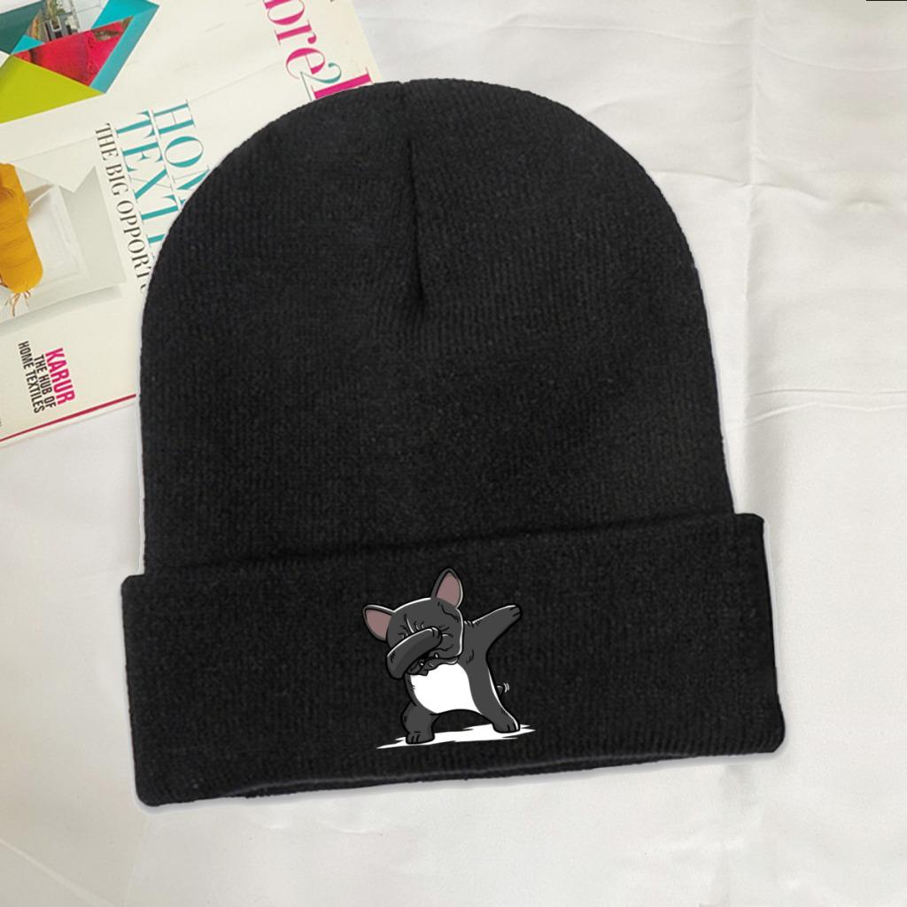 Dabbing French Bulldog Funny Knitted Caps Women's Unisex's Beanies Autumn Winter Hat Polyester  Warm Caps