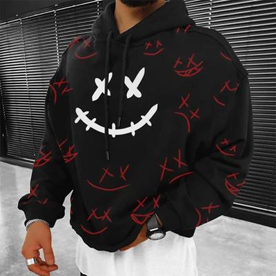 Höst tecknad huvtröja för män Grafiskt tryck långärmade toppar Oversized luvtröja Herrkläder Mode utomhuströja