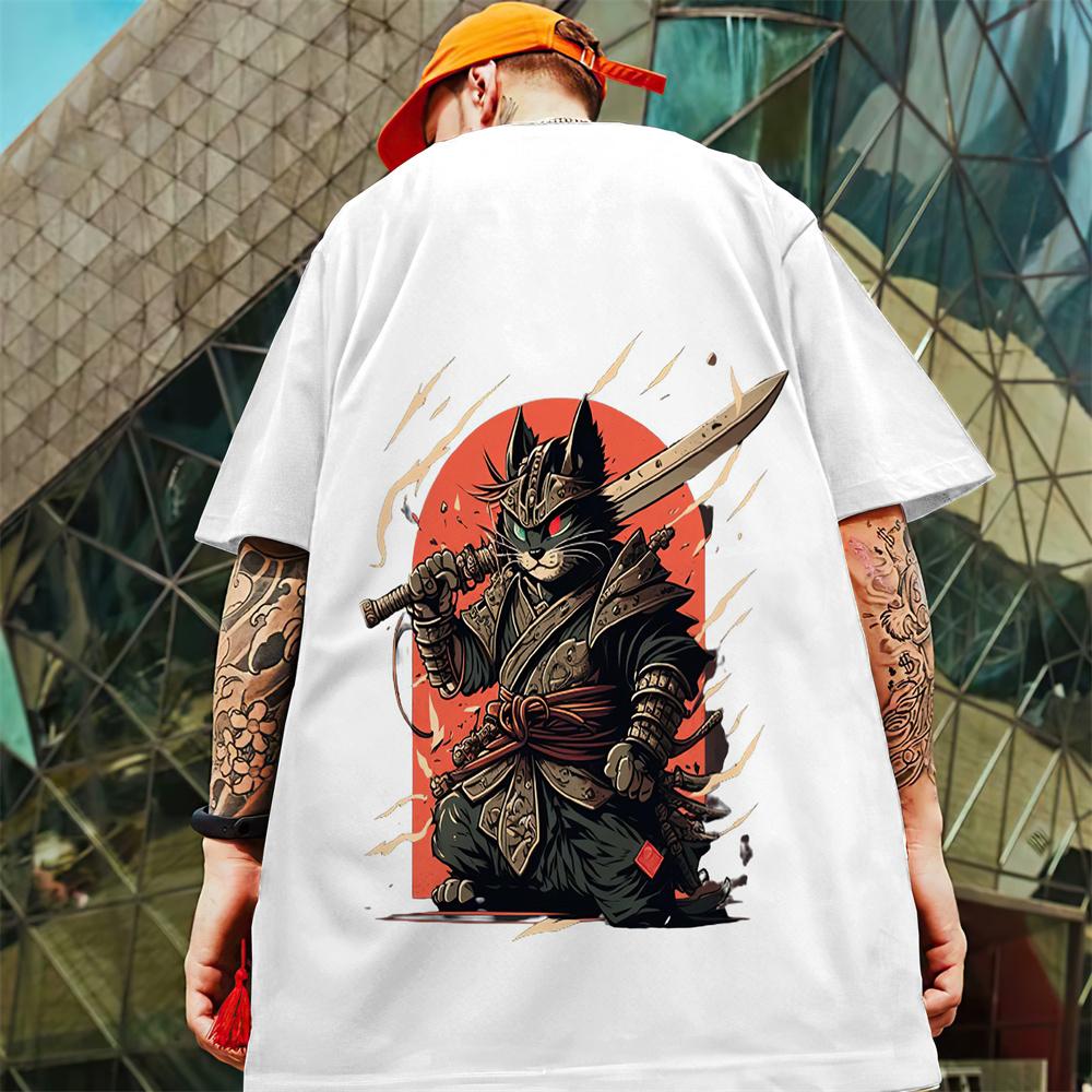 New Men's T-Shirt 3d Samurai Cat Short Sleeve T-Shirt 2024 Summer Quick Drying Casual Tees Tops Casual Oversized T-Shirt For Men