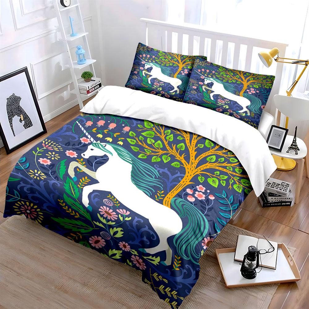 White horse, tree, flowers. Bedding sets Duvet cover sets Duvet covers Pillowcases(1* Duvet Cover 2* Pillowcases without duvet insert)