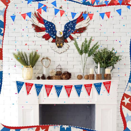 Yousheng 4th of July Patriotic Eagle Wreath Wooden American Eagle Door Hanger Vintage Hanging Welcome Sign for Independence Day Memorial Day Home Door