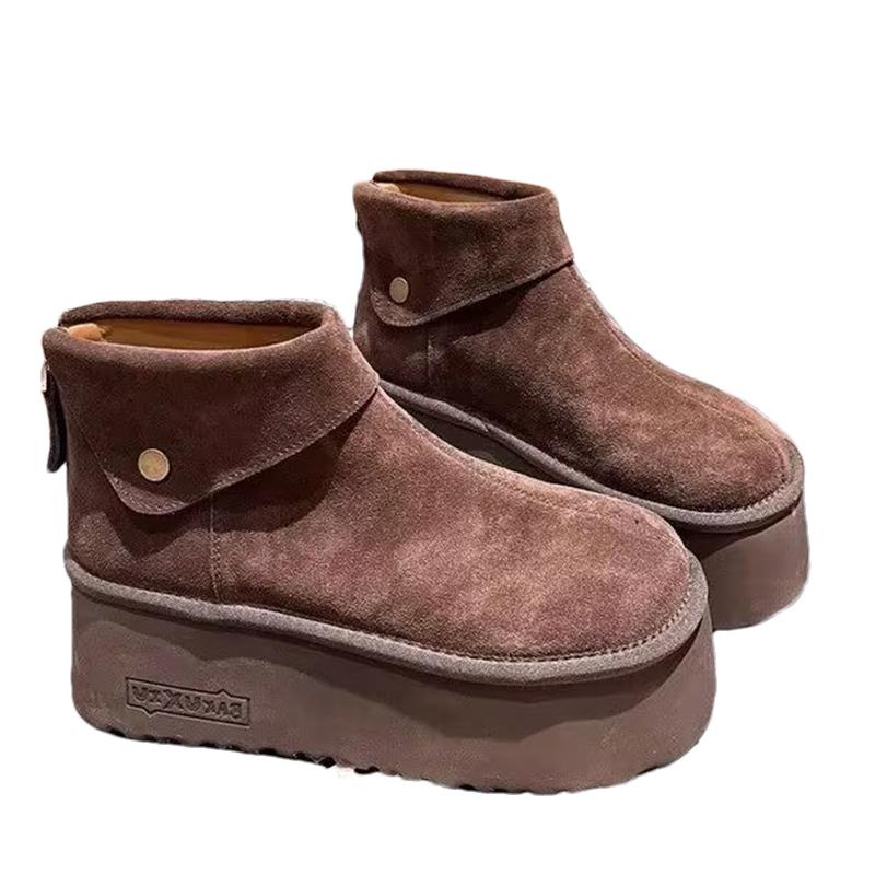 Suede Platform Women Snow Ankle Boots Designer Short Plush Mid Heels Shoes New Brand 2025 Trend Warm Cozy Winter Botas De Mujer