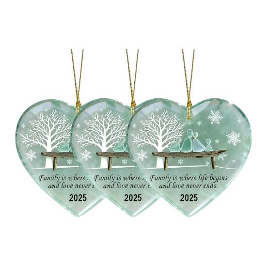 Heart-Shaped Sea Glass Family Ornament Handmade Sea Glass Art Heart Ornament for Christmas Tree Home Decor