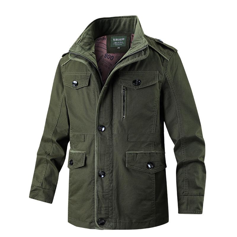 Men's Spring and Autumn Single-layer Retro Jacket Standing Collar Windproof Casual Jacket Multi-Pocket Workwear Jacket Large Size Zipper Jacket