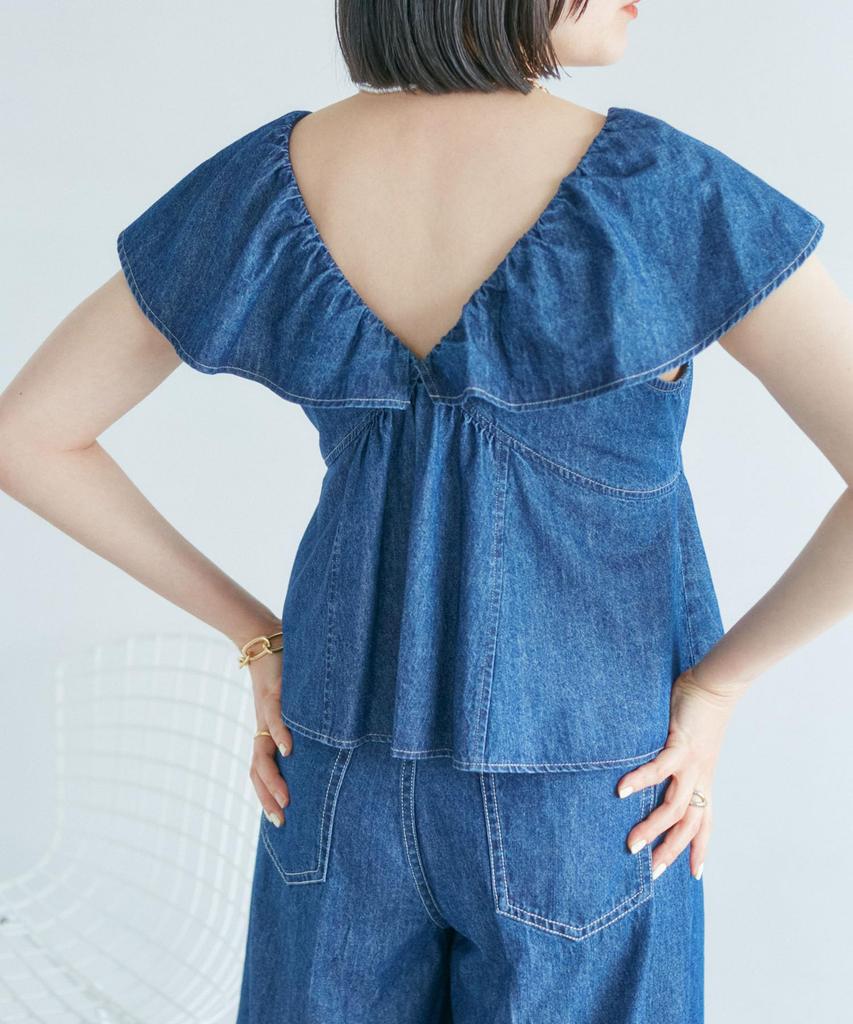 Tvättbar Denim med Volanger Blus Lämplig för [BIS] Dam (43) - Samordning