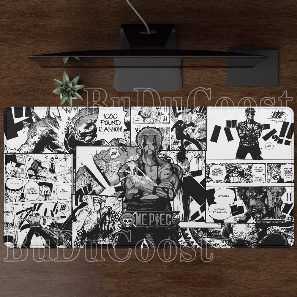 One Piece Roronoa Zoro Anime Black and White Mouse Pad HD Printing Gaming Mousepad PC Keyboard Carpet Office Accessories DeskMat