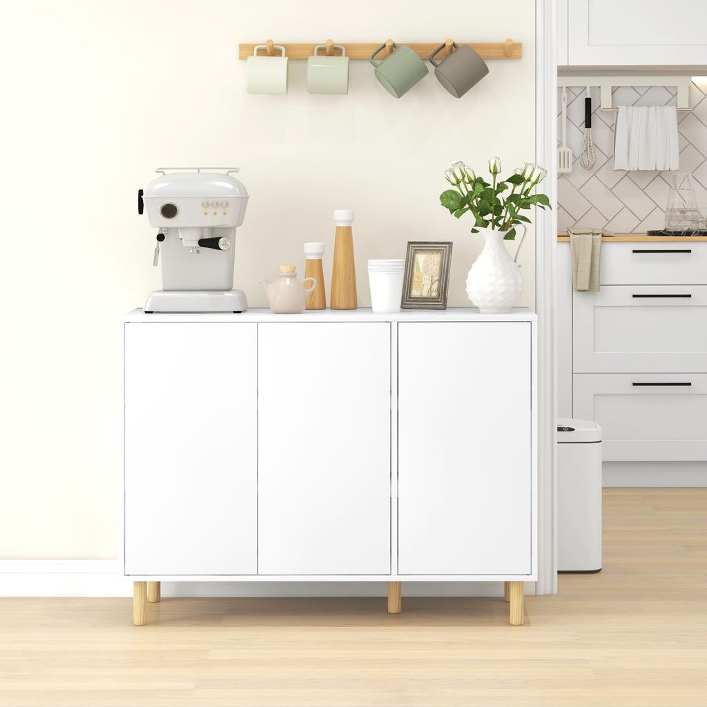 Modern Sideboard with 2 Cabinets with 3 Shelves In Wood, 107x40x80 Cm, White