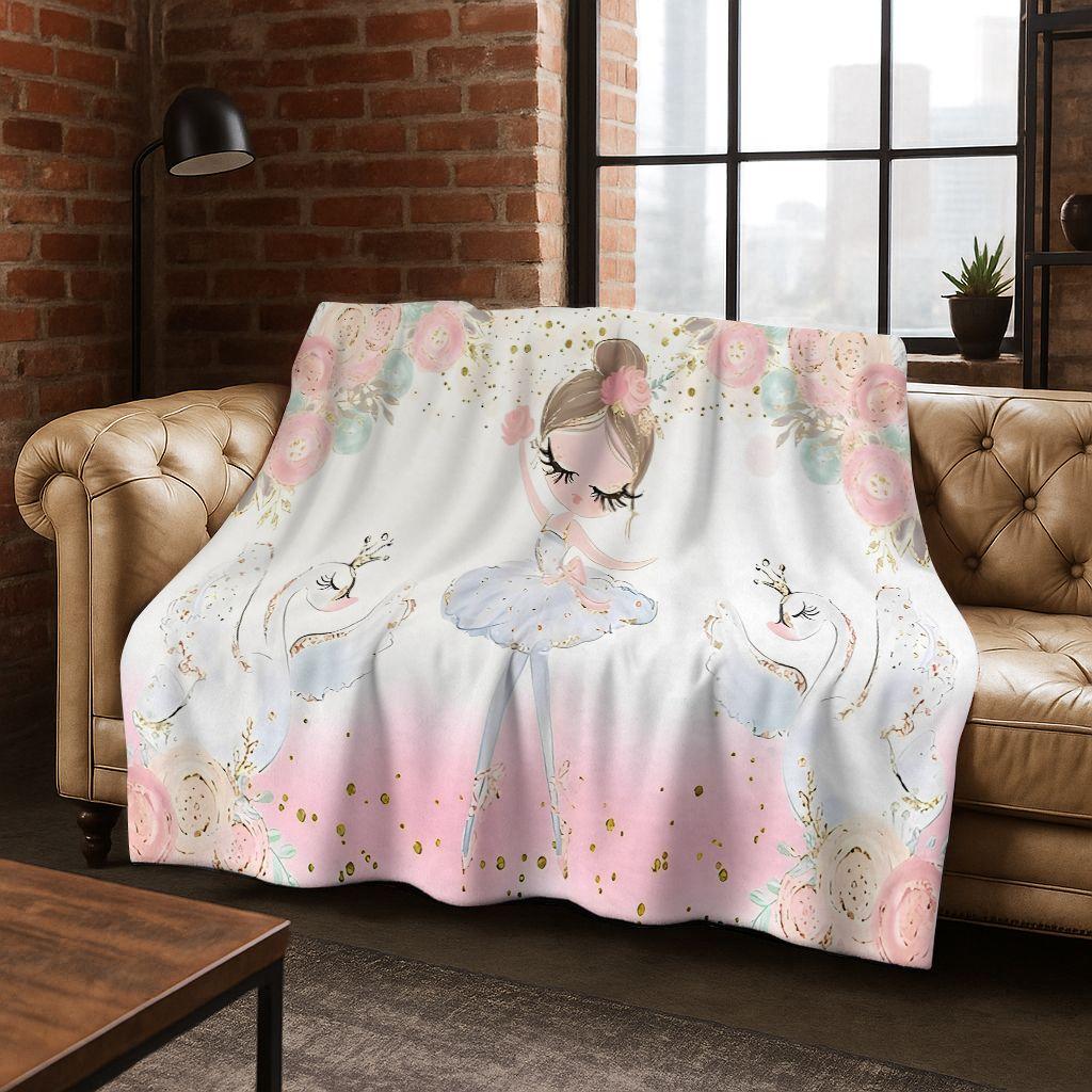 Elegante Dansende Meisje Ballerina Cartoon Flanellen Deken, Gezellige Zachte Plaid voor Huis Slaapkamer Bed Bank Cover Cadeau Kinderen