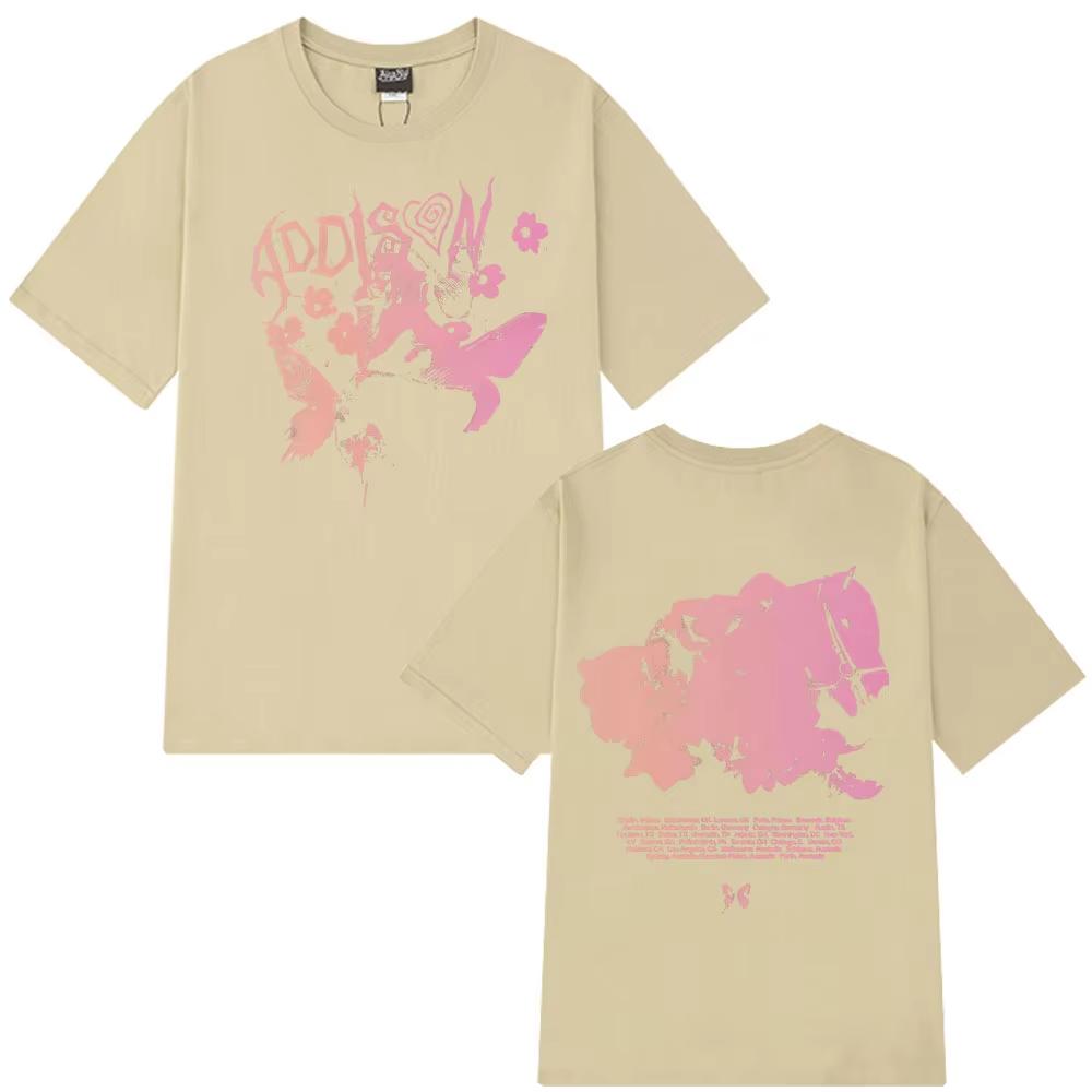ADDISON RAE 20252026 Tour Luxury Retro Pattern Tshirt Summer Mens Womens Fashion Aesthetics Tshirt Cotton Street Wear Y2K