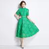 Summer Plus Size Embroidery Lace Crochet Runway Dresses Women's Short Sleeve Long Party Dress