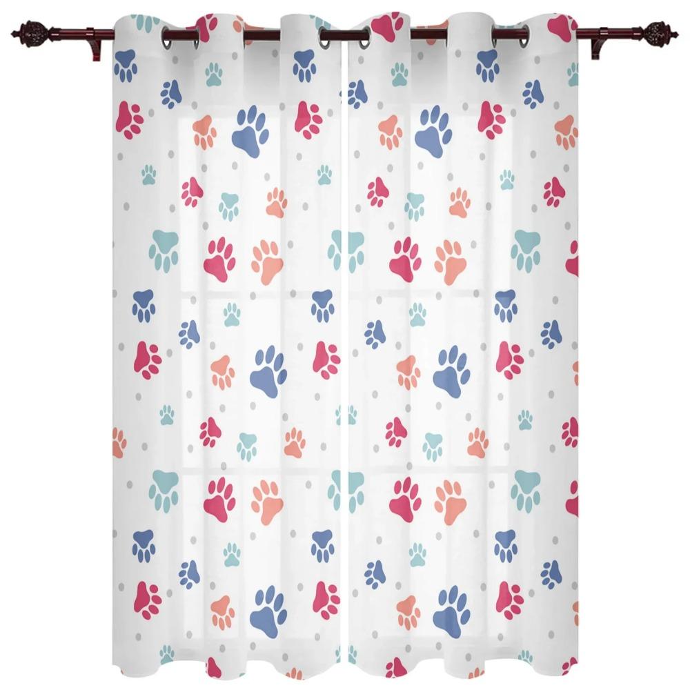 Colour Dog Paw Print Style Thick Clackout Window Opening Curtains Living Room High Shading Curtain Home Decorative Items Blackout Drapes