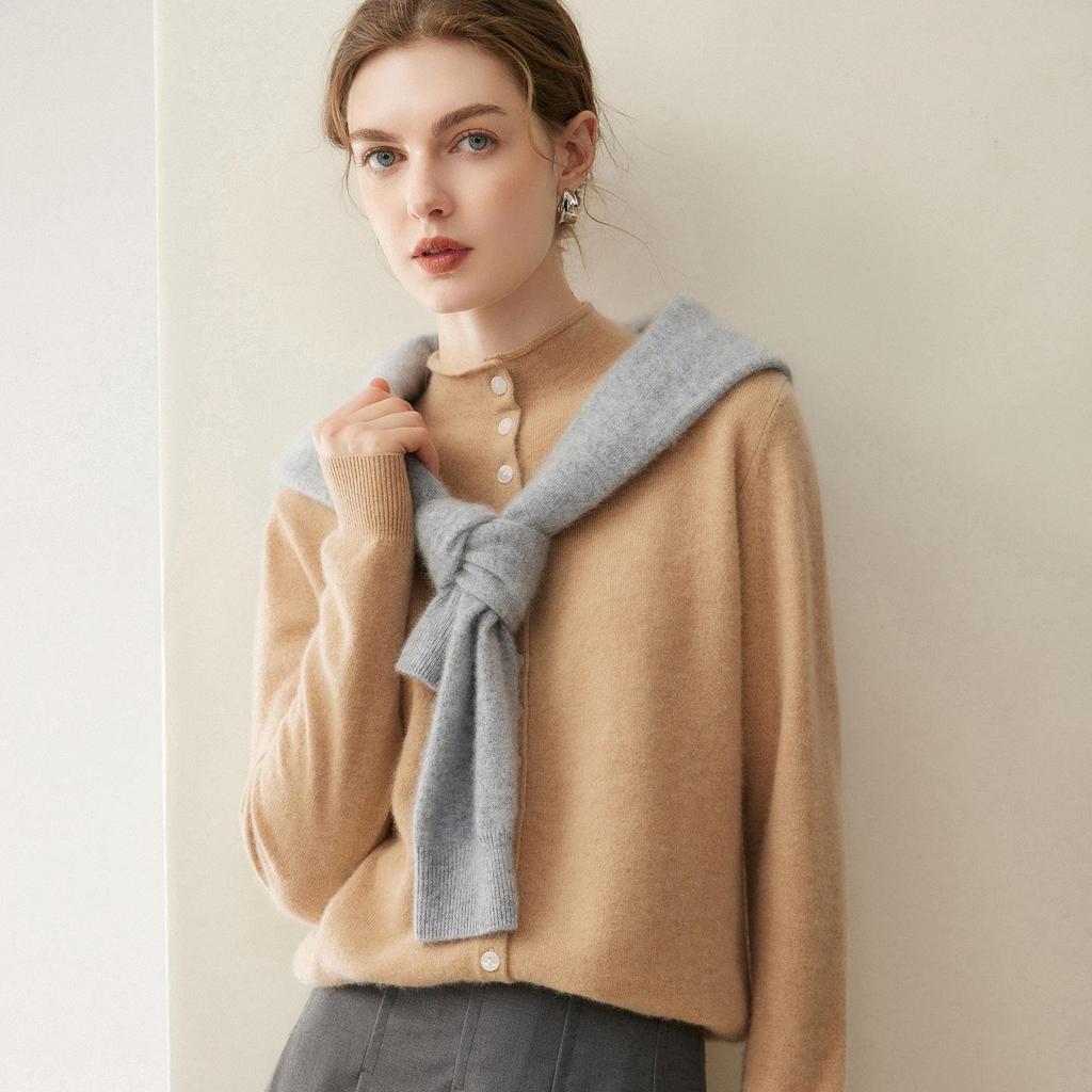 100% Pure Cashmere Buttoned Cardigan - Autumn/Winter Loose Half-High Collar Short Sweater