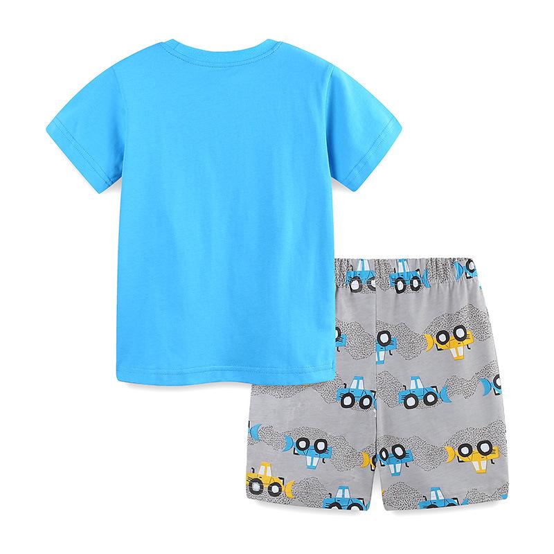 Summer Children's Cartoon Cotton Tracksuit - Boys' Crew Neck Two-Piece Set