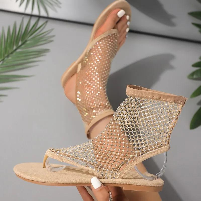 Fashion 2024 Hot Sale Women's Shoes Plus Size Women's Sandals Fashion Crystal Daily Sandals Women Summer Mesh Thong Sandals Bootszapatos