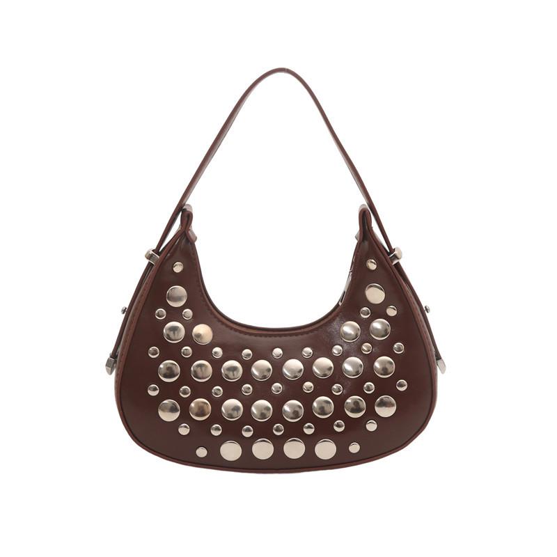 Crescent Pu Leather Bag High Quality Rivet Hobo Shoulder Bag Mini Handbag Adjustable Punk Bag For Dates Shopping Daily Use