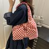 Large Capacity Canvas Vest Bag Bowknot Plaid Tote Bag Vintage Bow Shoulder Bag  Outdoor